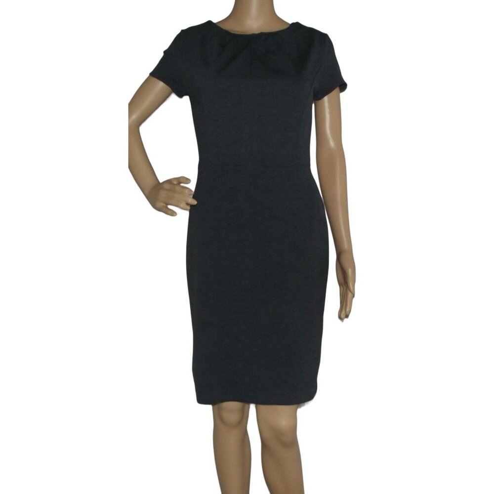 Gray Heather Knit Dress 4sheath pleated neck short sleeve career business office